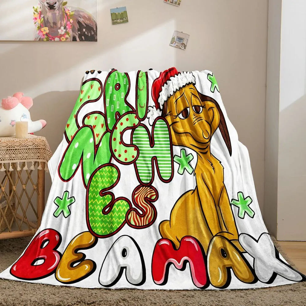 Festive Grinches Beamax Comic Style White Pattern Multipurpose Throw Blanket