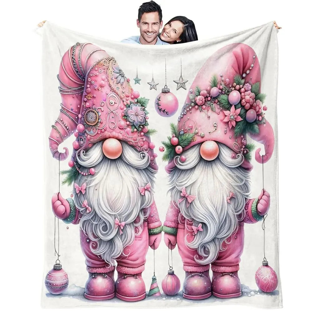 Festive Pink Christmas Gnomes Ornament Pattern Multipurpose Throw Blanket