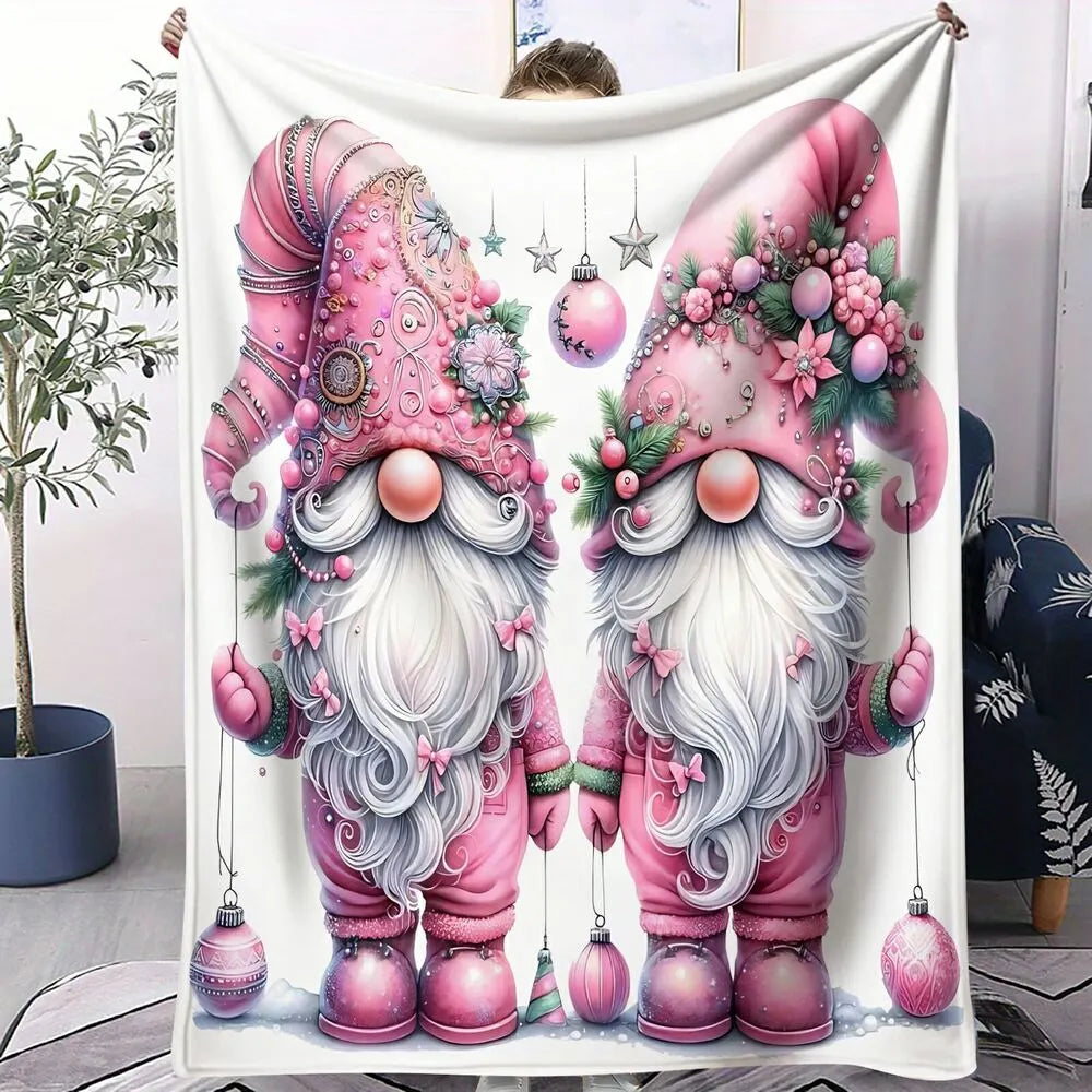 Festive Pink Christmas Gnomes Ornament Pattern Multipurpose Throw Blanket