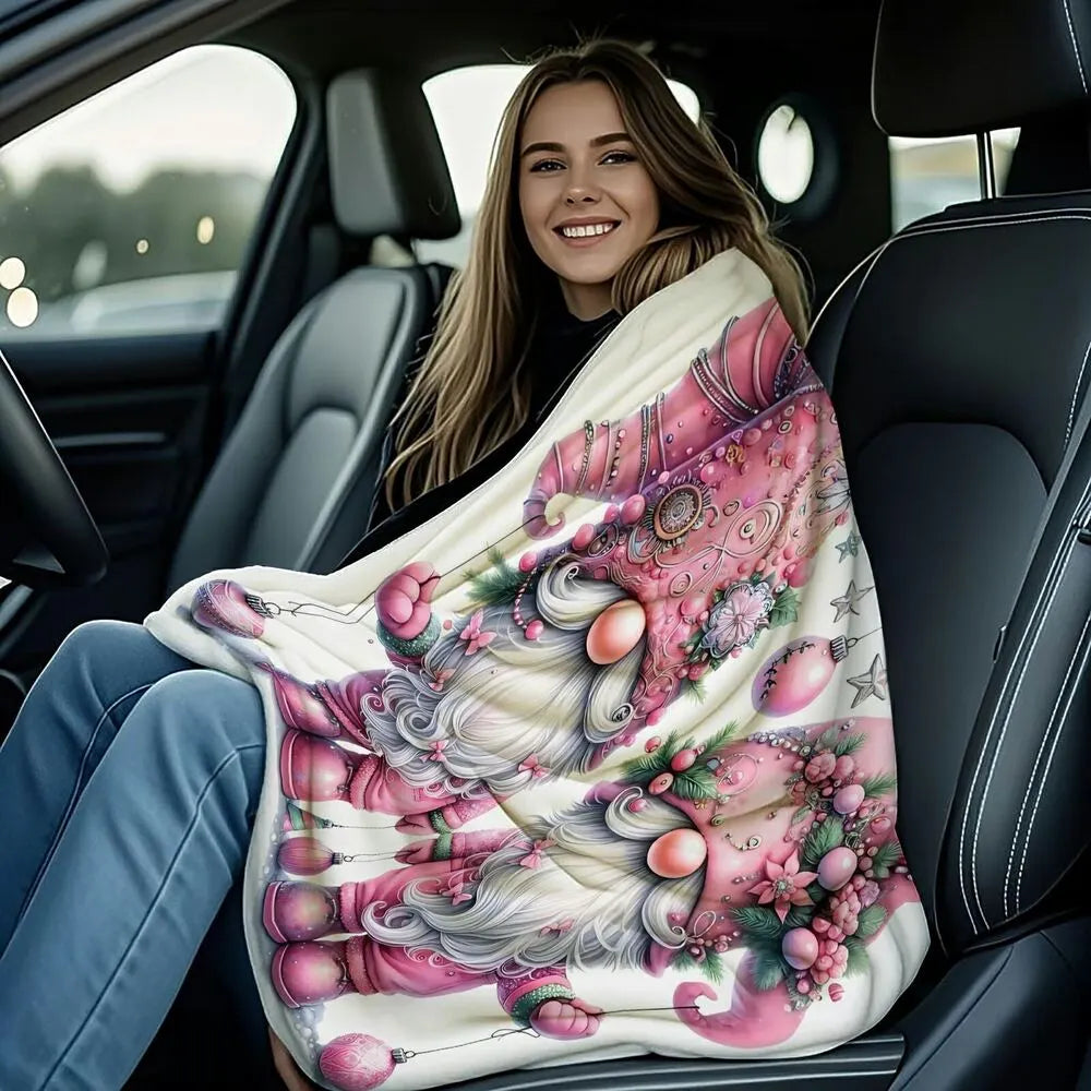 Festive Pink Christmas Gnomes Ornament Pattern Multipurpose Throw Blanket