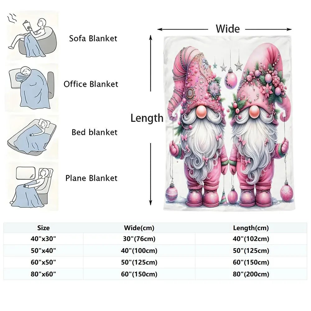 Festive Pink Christmas Gnomes Ornament Pattern Multipurpose Throw Blanket
