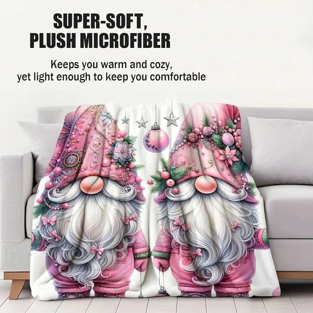 Festive Pink Christmas Gnomes Ornament Pattern Multipurpose Throw Blanket