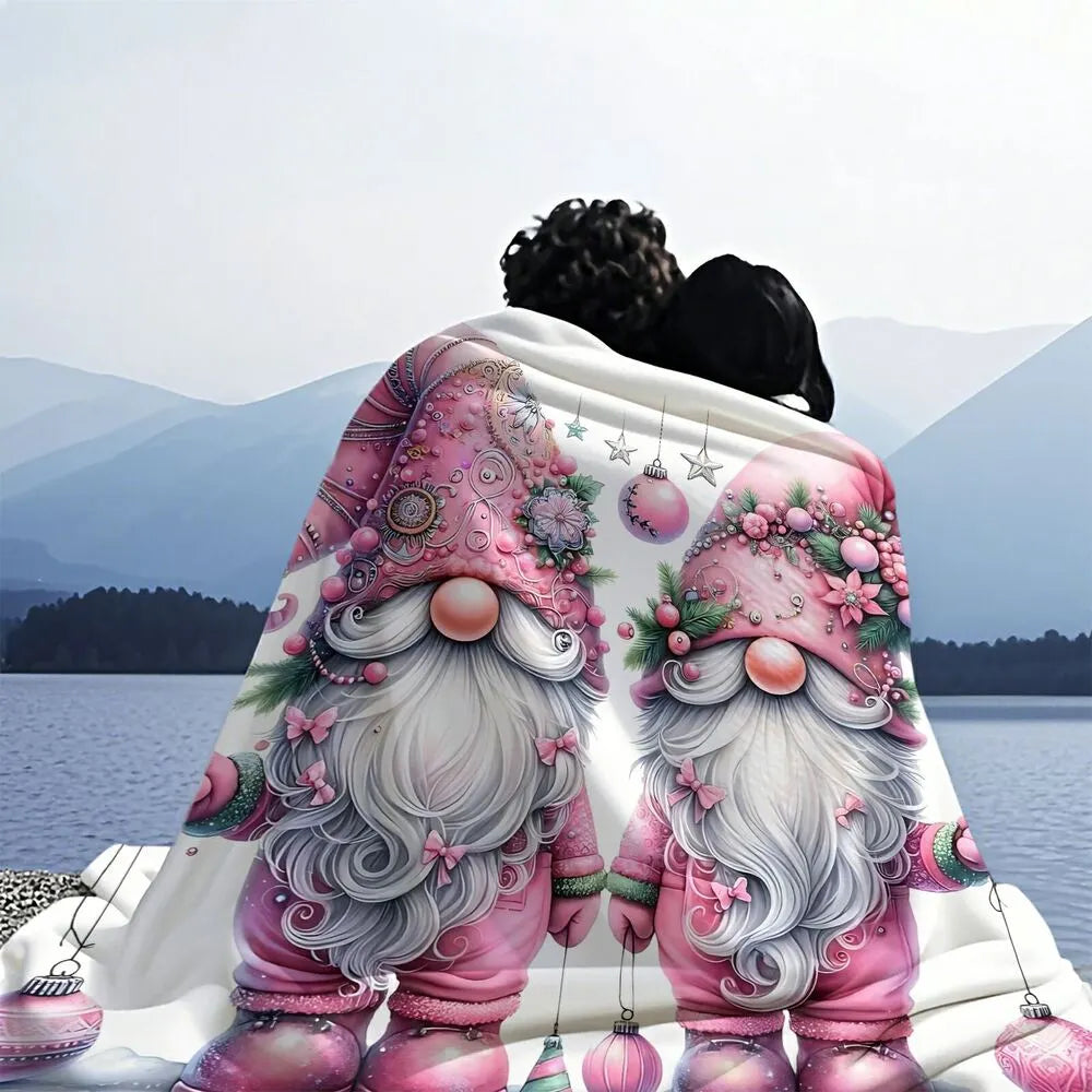 Festive Pink Christmas Gnomes Ornament Pattern Multipurpose Throw Blanket
