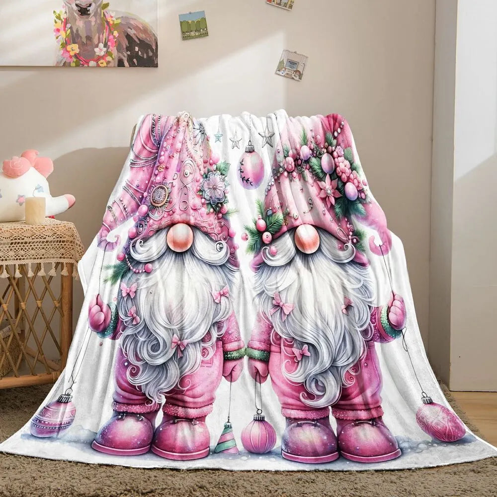 Festive Pink Christmas Gnomes Ornament Pattern Multipurpose Throw Blanket