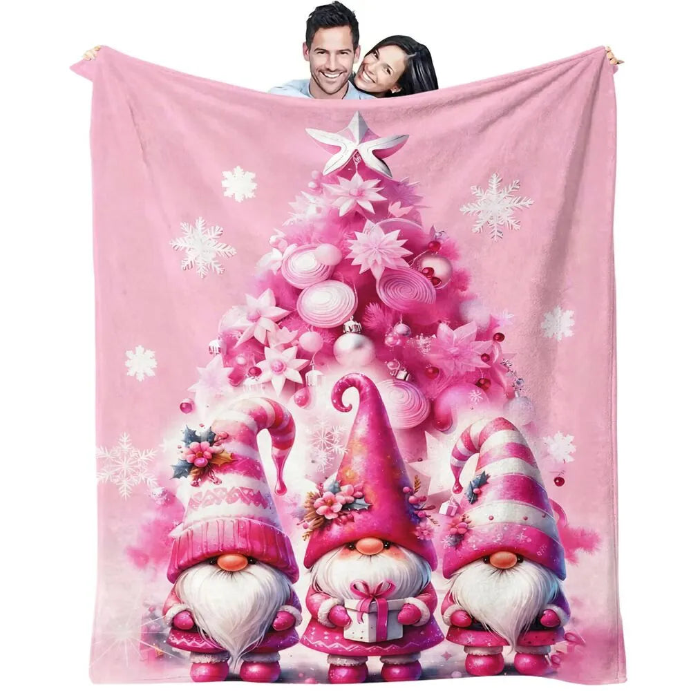 Festive Pink Christmas Gnomes Pattern Multipurpose Throw Blanket