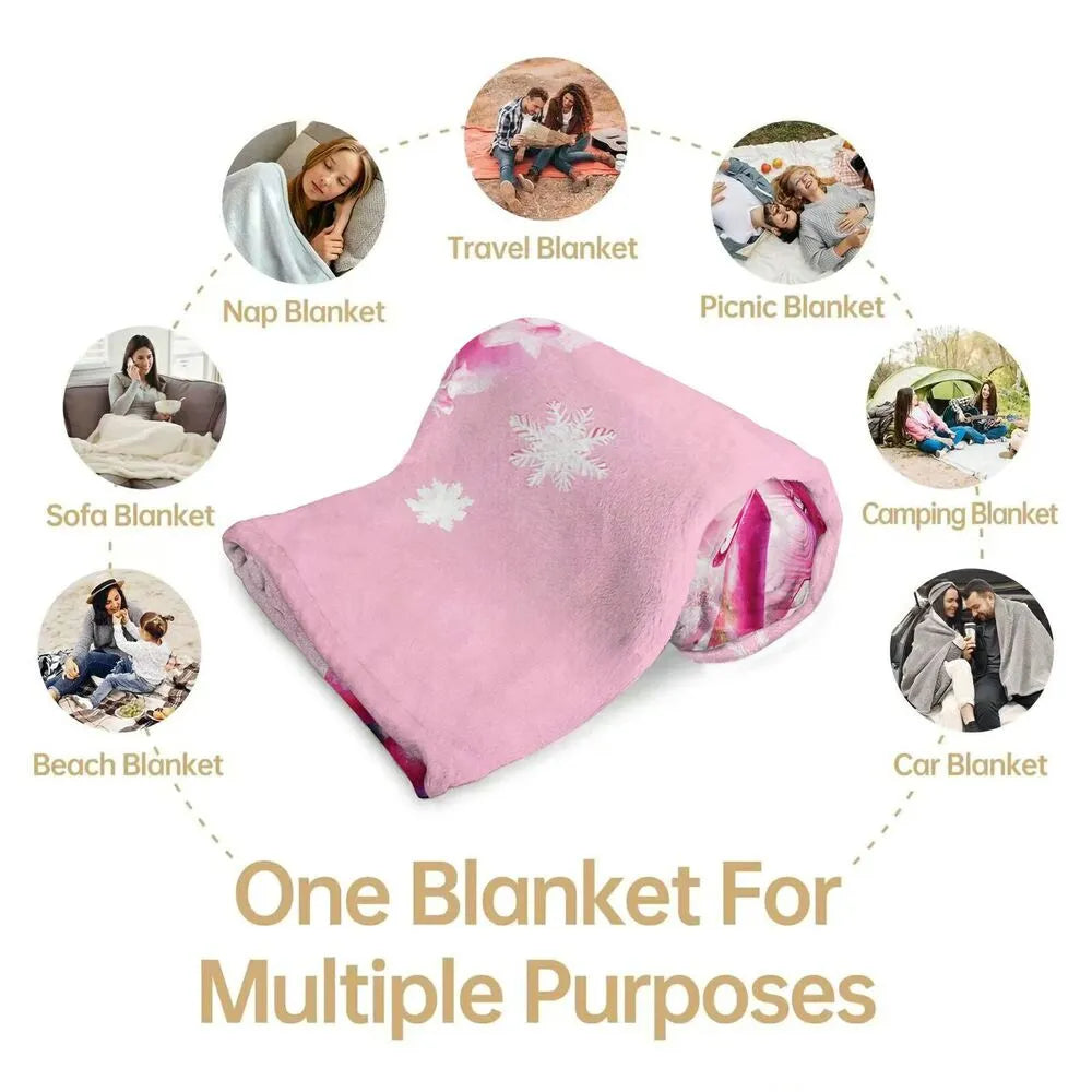 Festive Pink Christmas Gnomes Pattern Multipurpose Throw Blanket