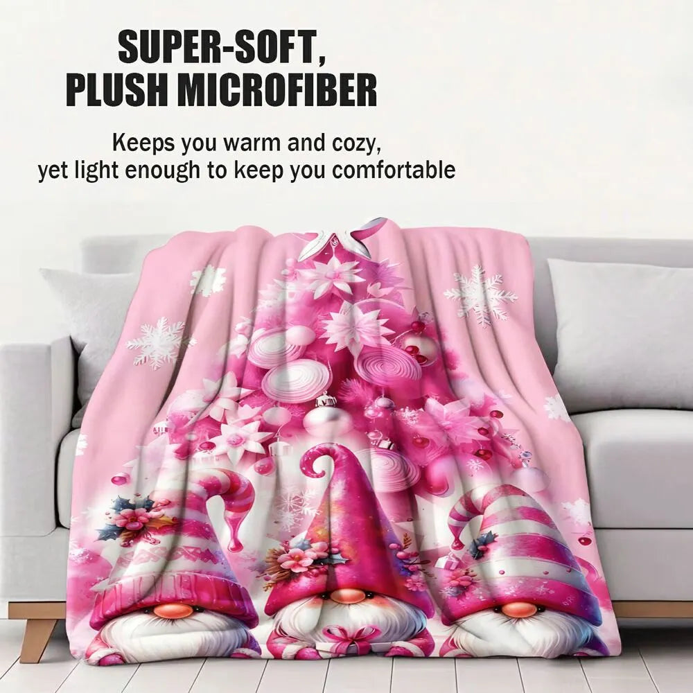 Festive Pink Christmas Gnomes Pattern Multipurpose Throw Blanket