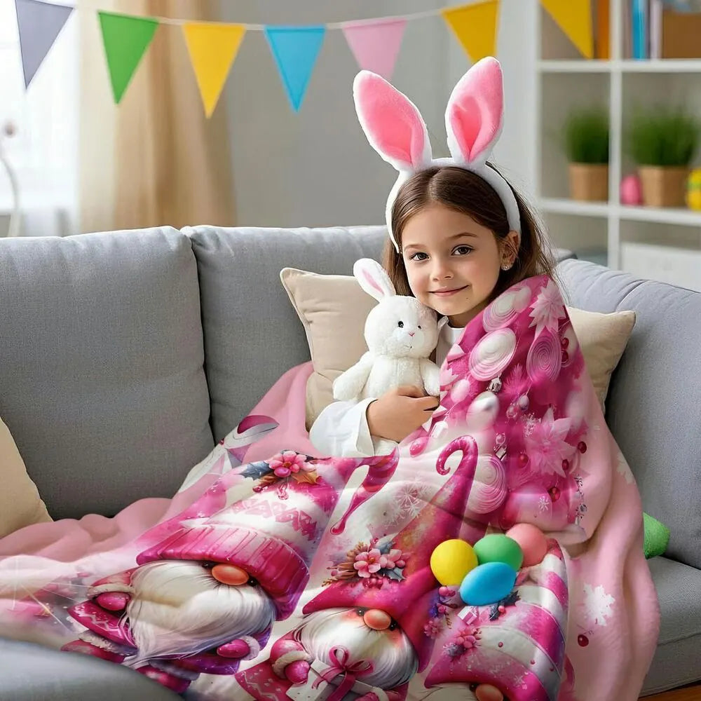 Festive Pink Christmas Gnomes Pattern Multipurpose Throw Blanket