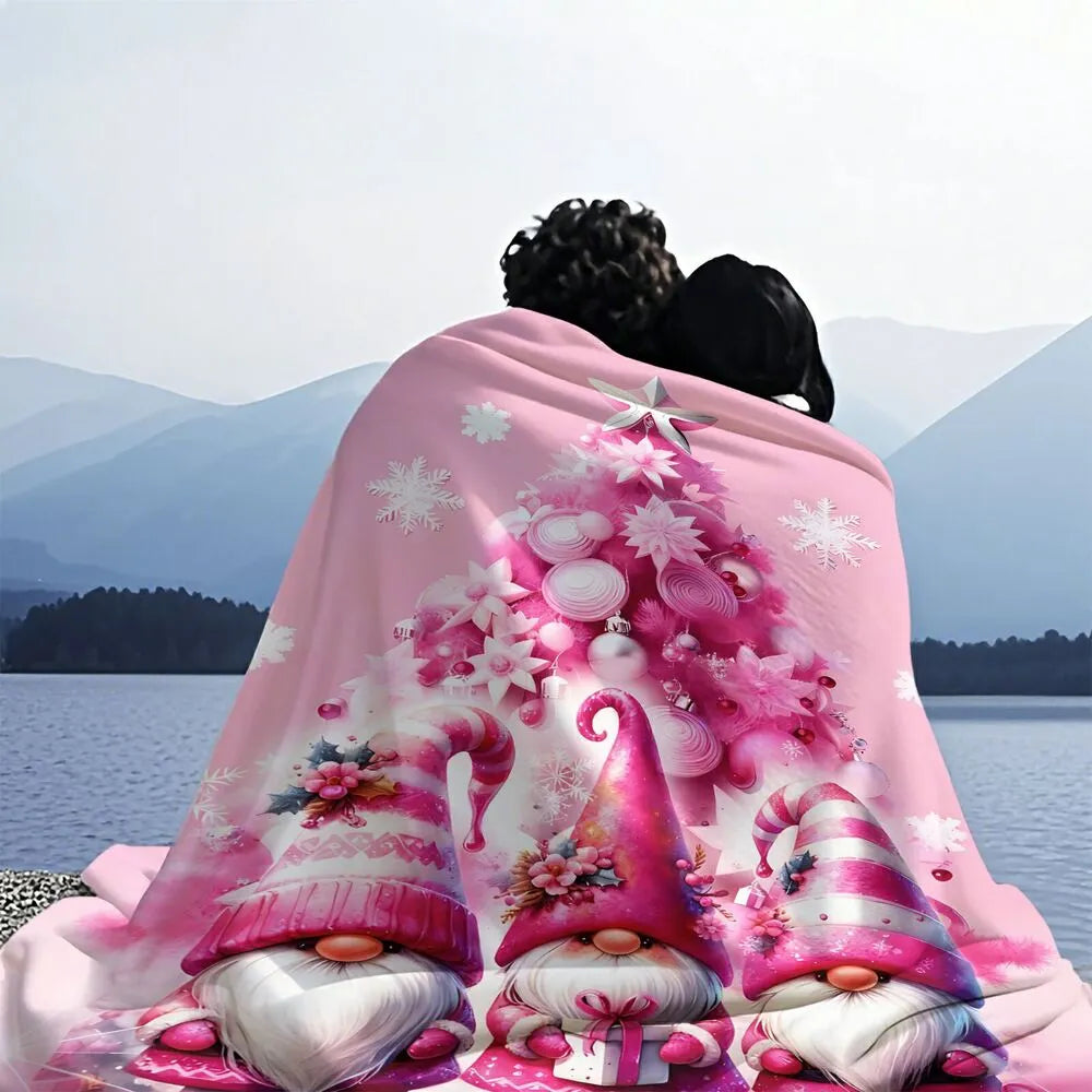 Festive Pink Christmas Gnomes Pattern Multipurpose Throw Blanket