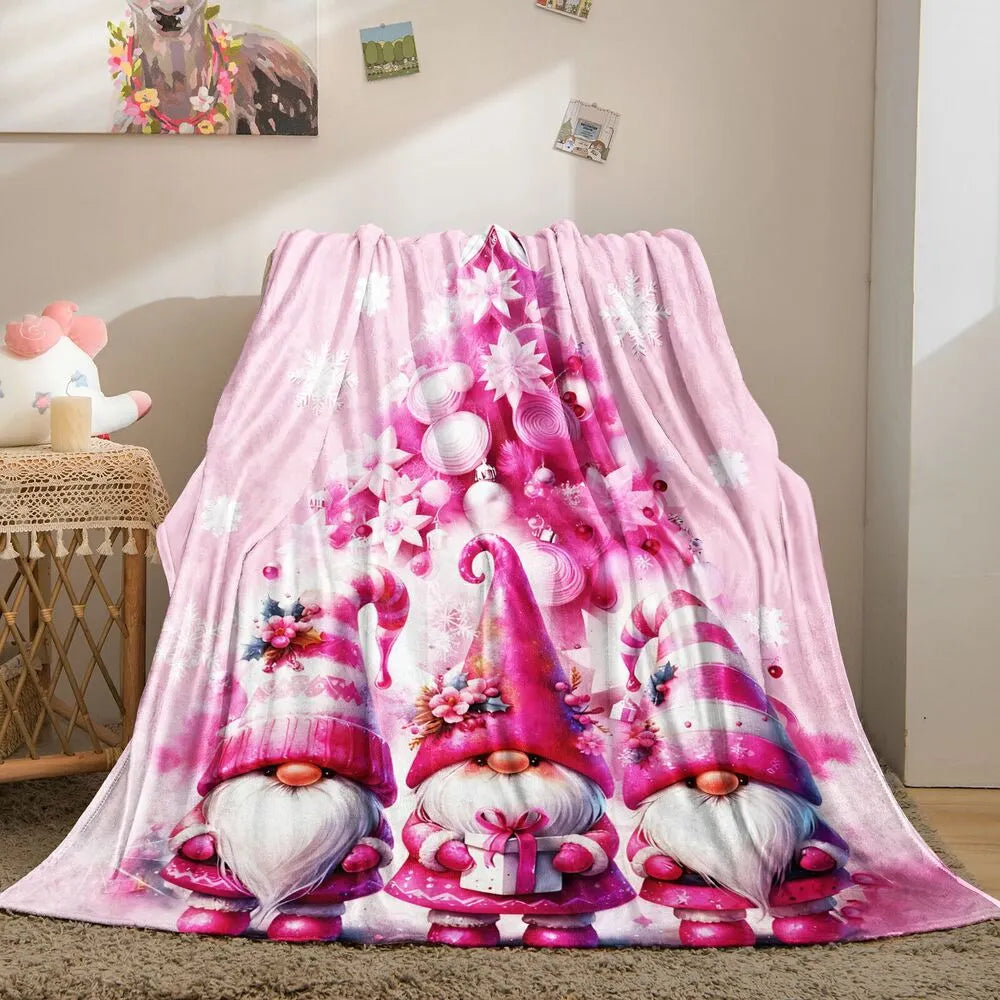 Festive Pink Christmas Gnomes Pattern Multipurpose Throw Blanket