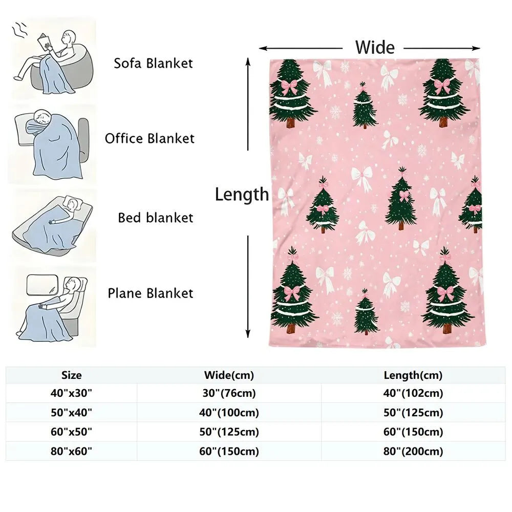 Festive Pink Christmas Trees With Bows Pattern Multipurpose Throw Blanket