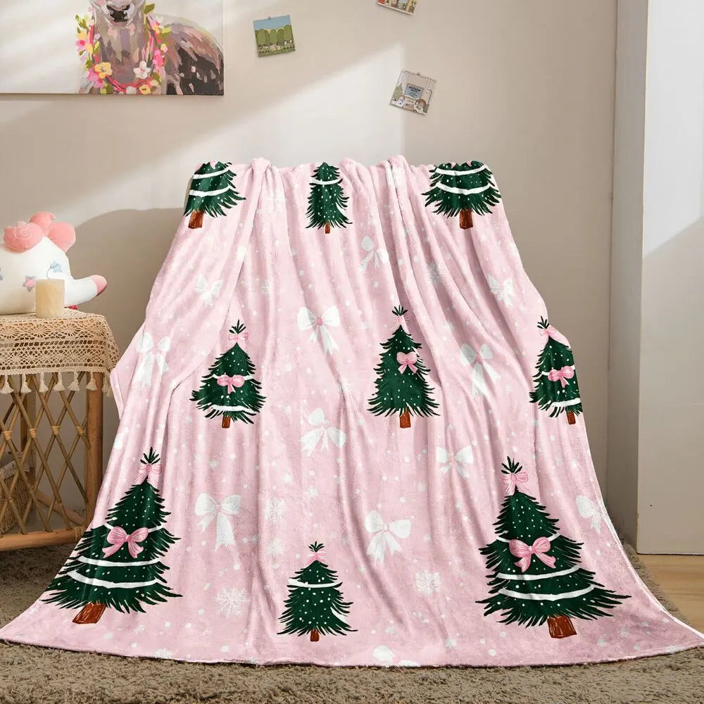 Festive Pink Christmas Trees With Bows Pattern Multipurpose Throw Blanket