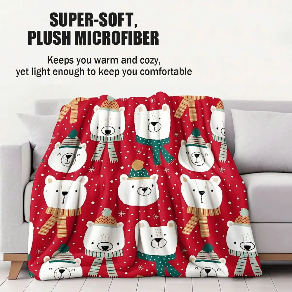 Festive Polar Bear Christmas Pattern Multipurpose Throw Blanket