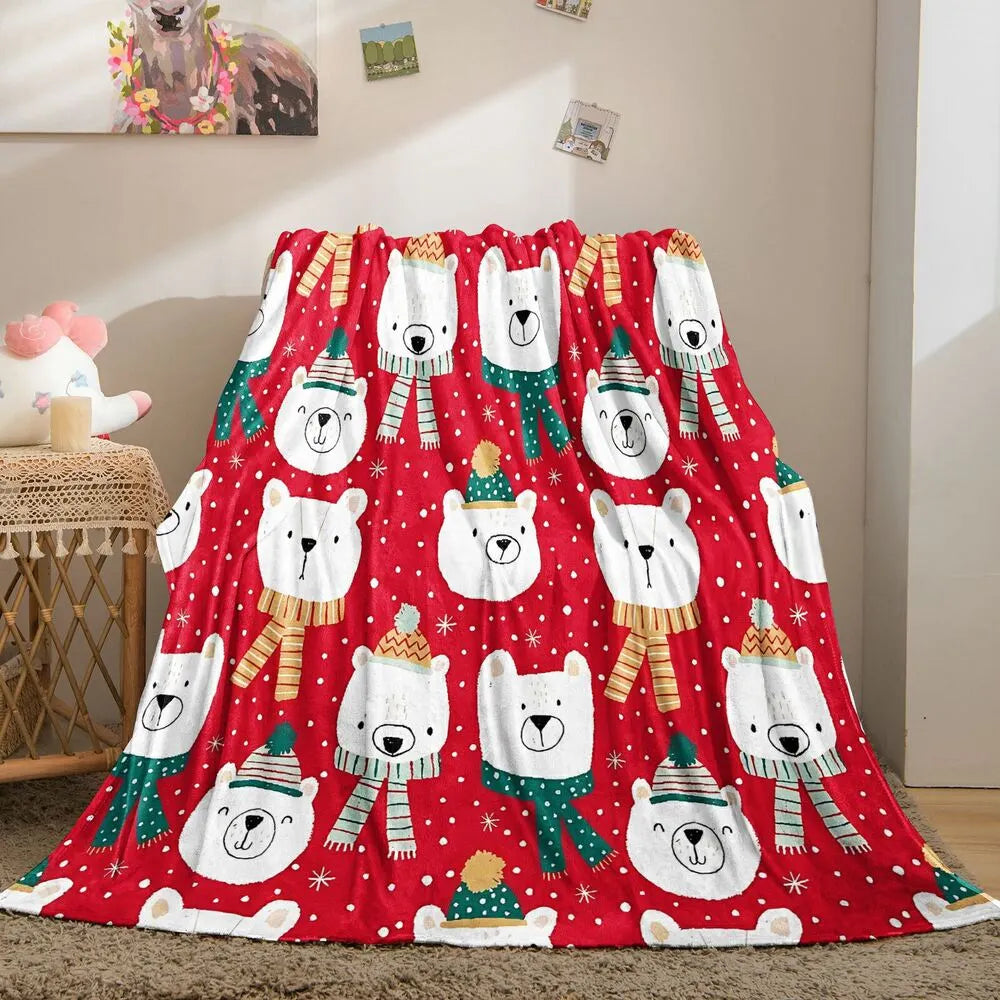 Festive Polar Bear Christmas Pattern Multipurpose Throw Blanket