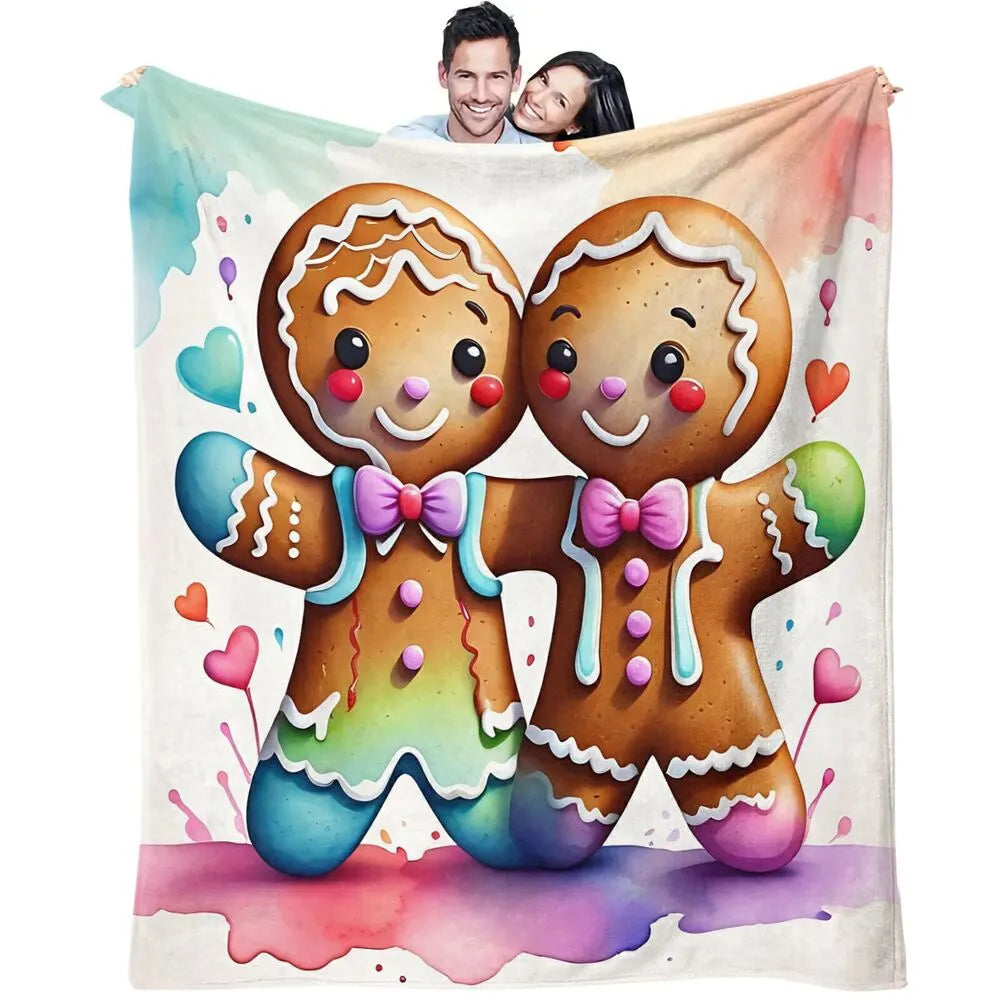 Festive Rainbow Gingerbread Couple White Pattern Multipurpose Throw Blanket