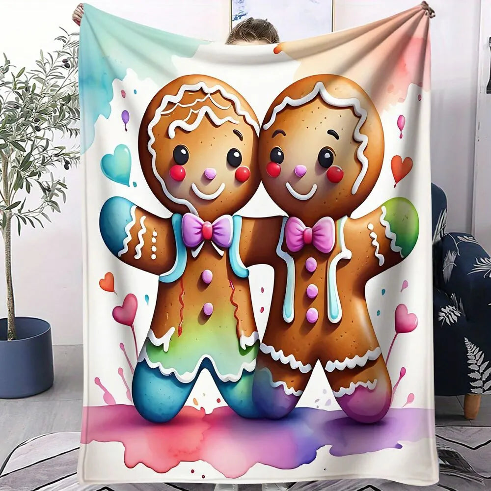 Festive Rainbow Gingerbread Couple White Pattern Multipurpose Throw Blanket
