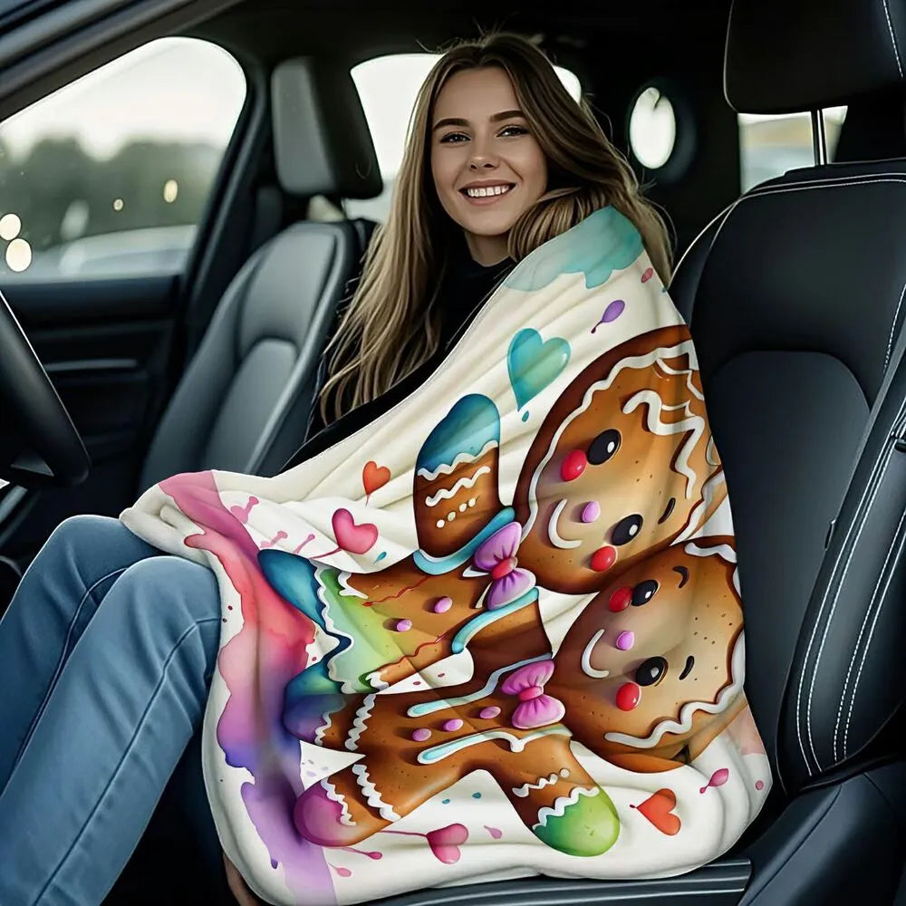 Festive Rainbow Gingerbread Couple White Pattern Multipurpose Throw Blanket