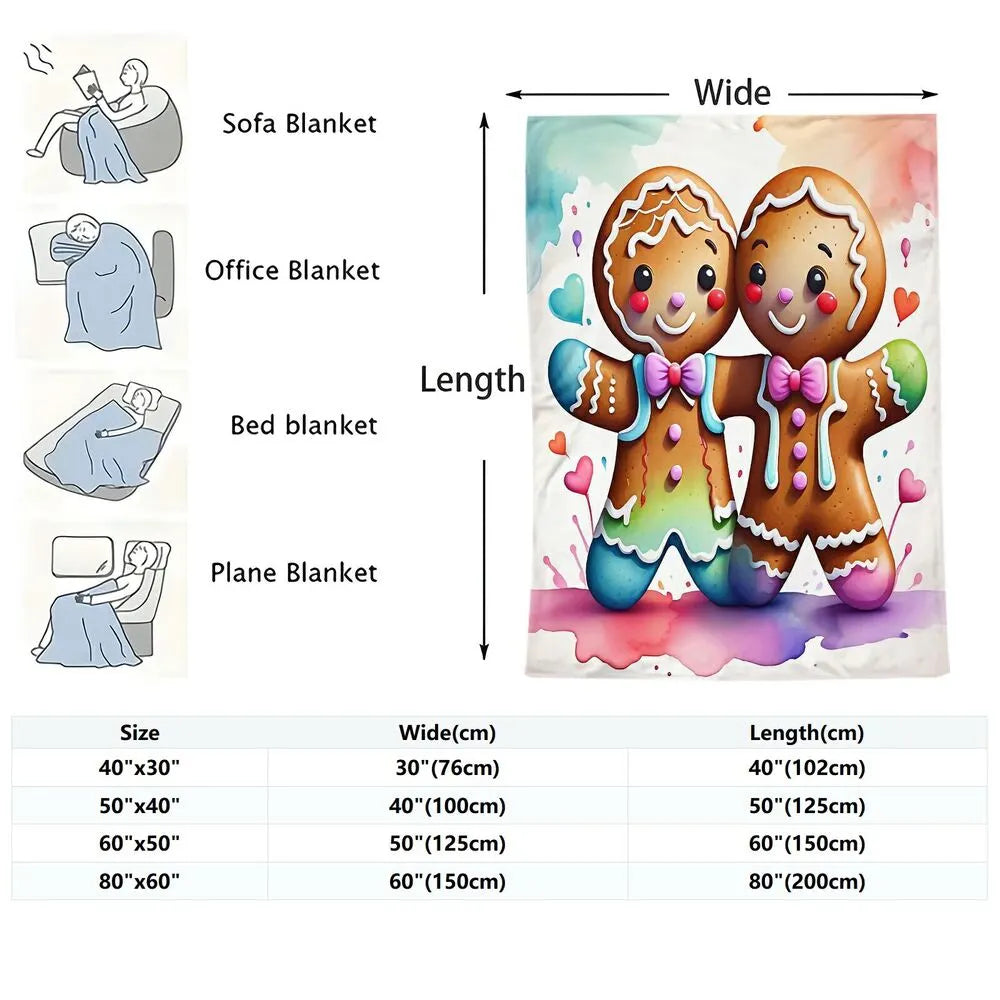 Festive Rainbow Gingerbread Couple White Pattern Multipurpose Throw Blanket