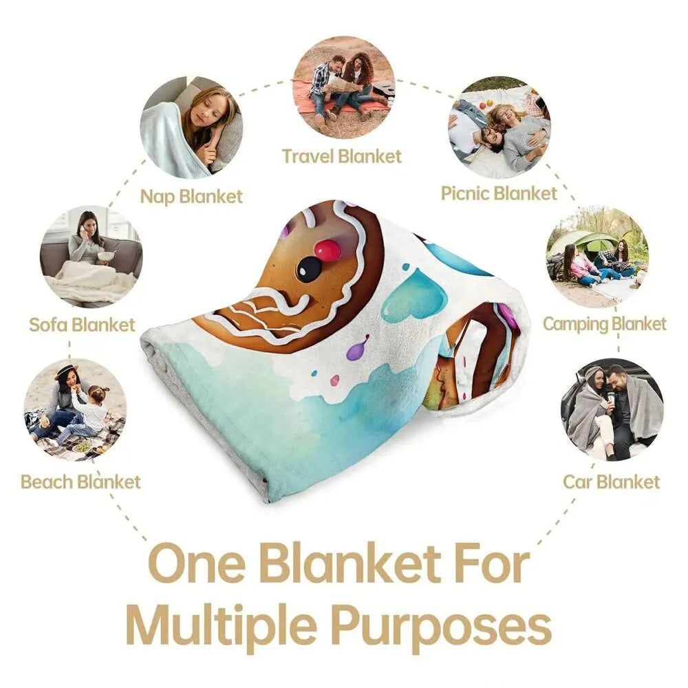 Festive Rainbow Gingerbread Couple White Pattern Multipurpose Throw Blanket