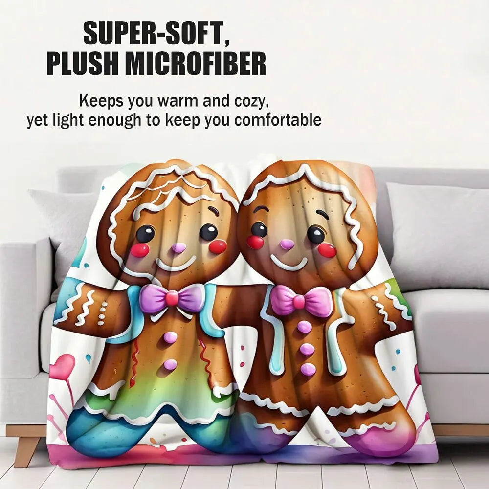 Festive Rainbow Gingerbread Couple White Pattern Multipurpose Throw Blanket