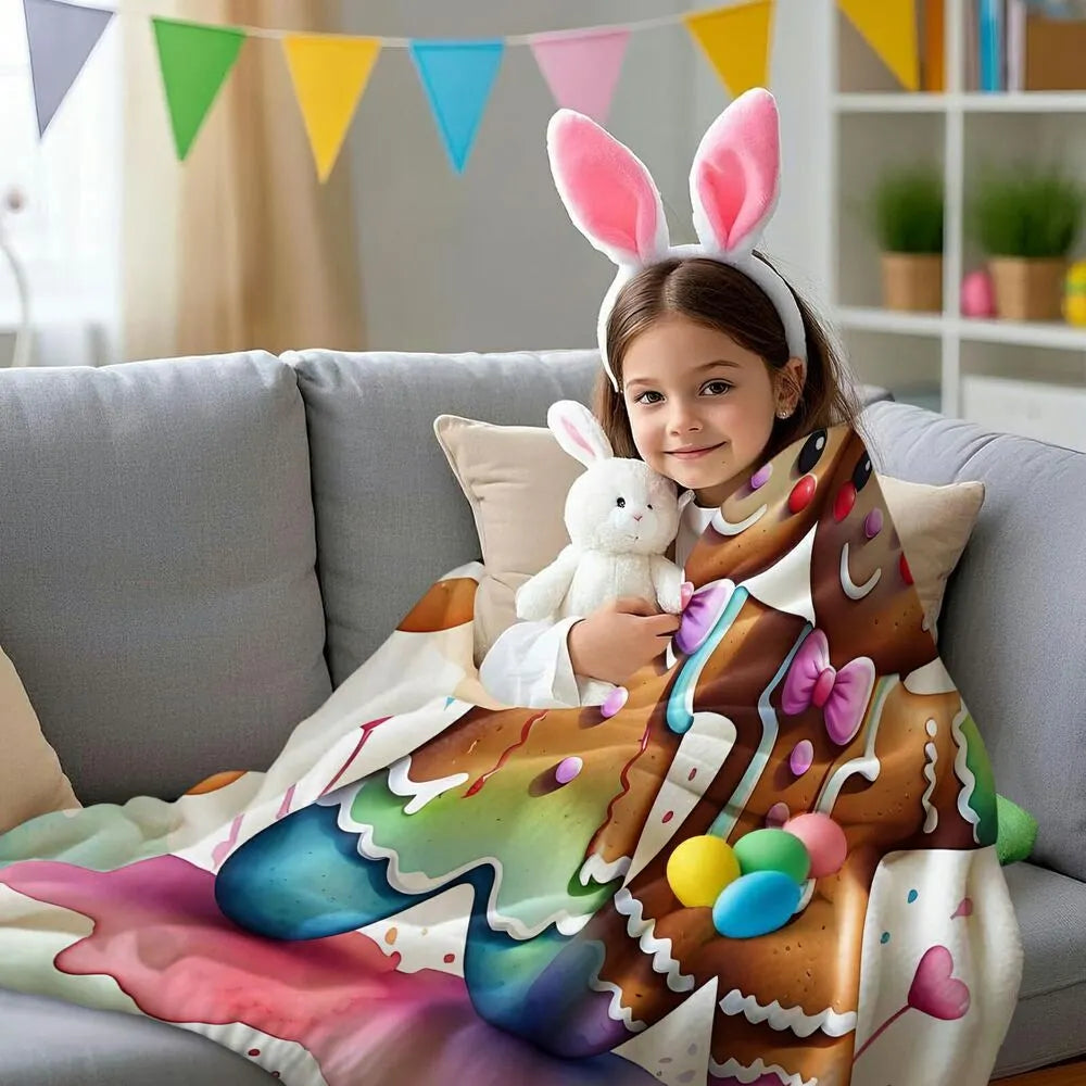 Festive Rainbow Gingerbread Couple White Pattern Multipurpose Throw Blanket