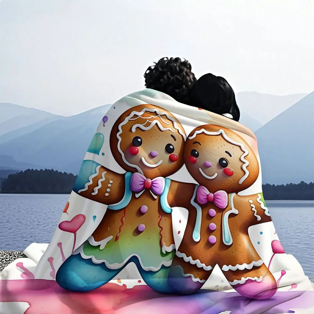 Festive Rainbow Gingerbread Couple White Pattern Multipurpose Throw Blanket