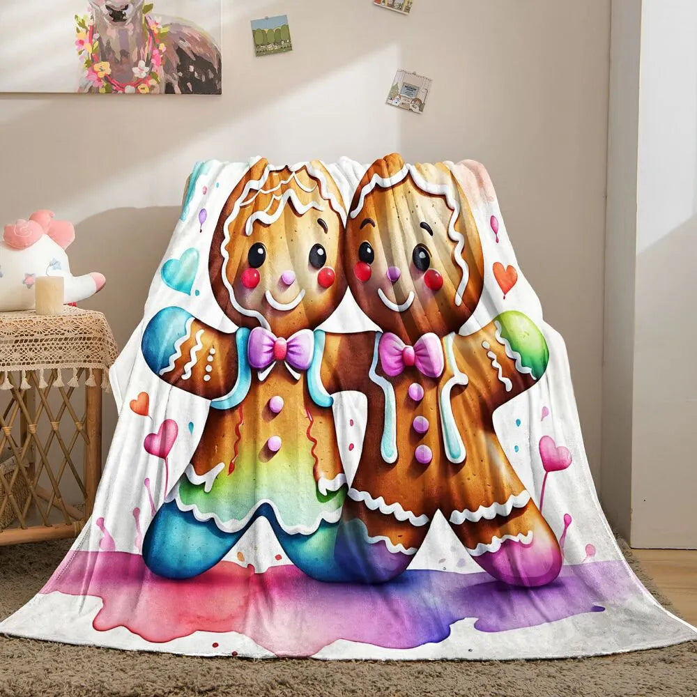 Festive Rainbow Gingerbread Couple White Pattern Multipurpose Throw Blanket