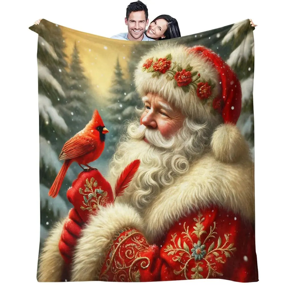 Festive Santa And Cardinal Christmas Art Pattern Multipurpose Throw Blanket