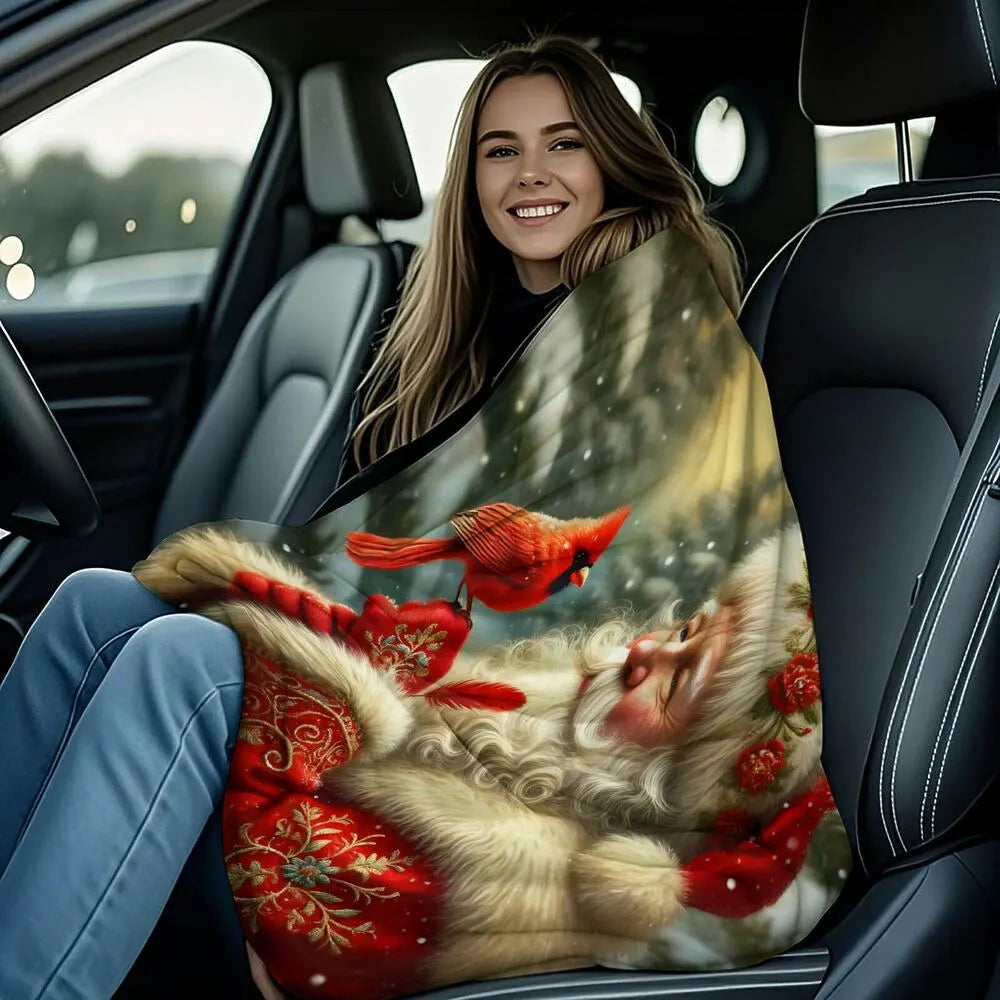 Festive Santa And Cardinal Christmas Art Pattern Multipurpose Throw Blanket