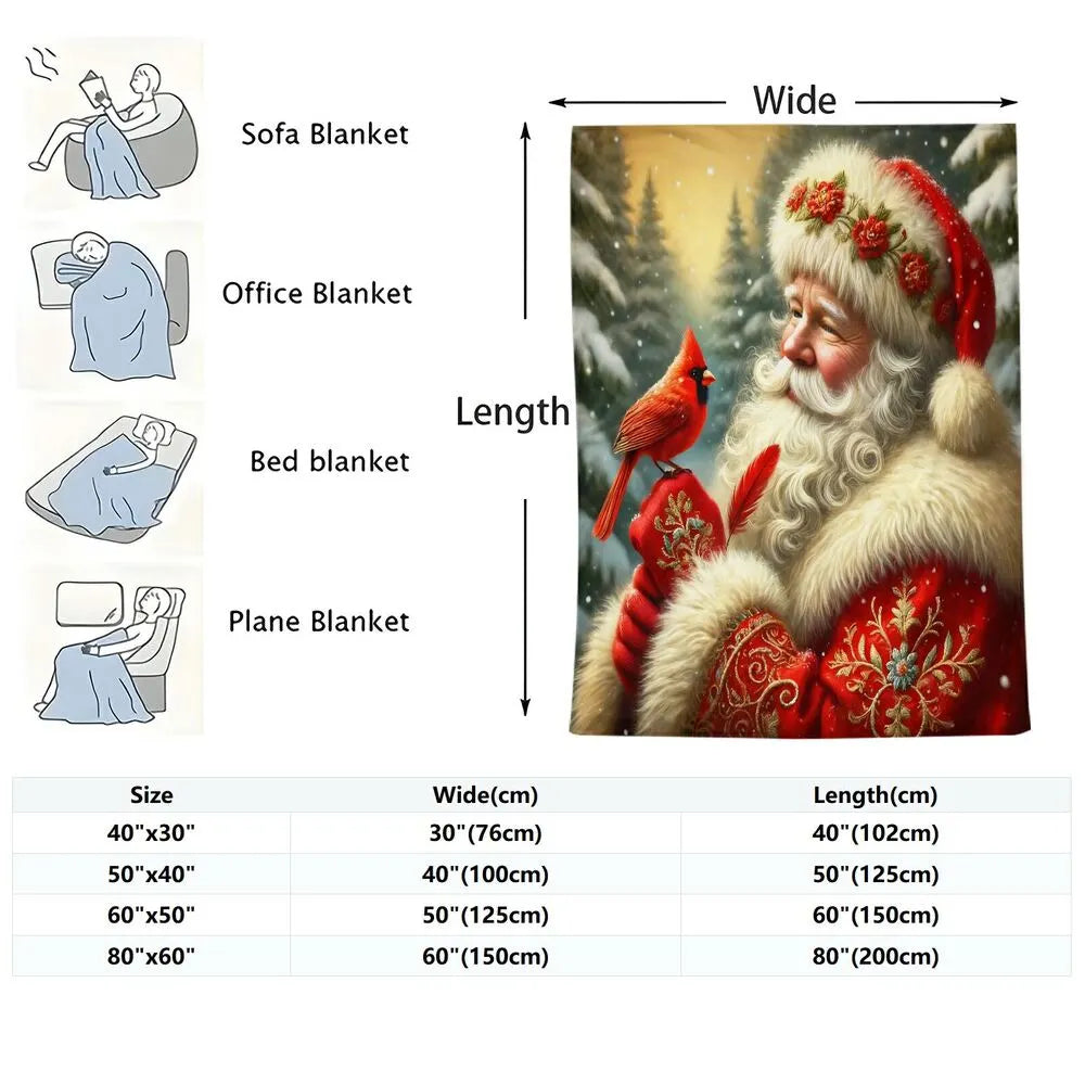 Festive Santa And Cardinal Christmas Art Pattern Multipurpose Throw Blanket