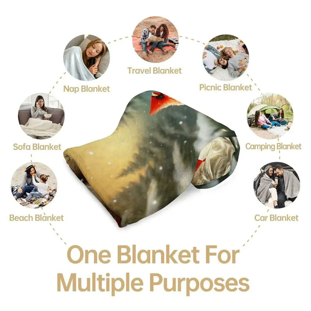 Festive Santa And Cardinal Christmas Art Pattern Multipurpose Throw Blanket