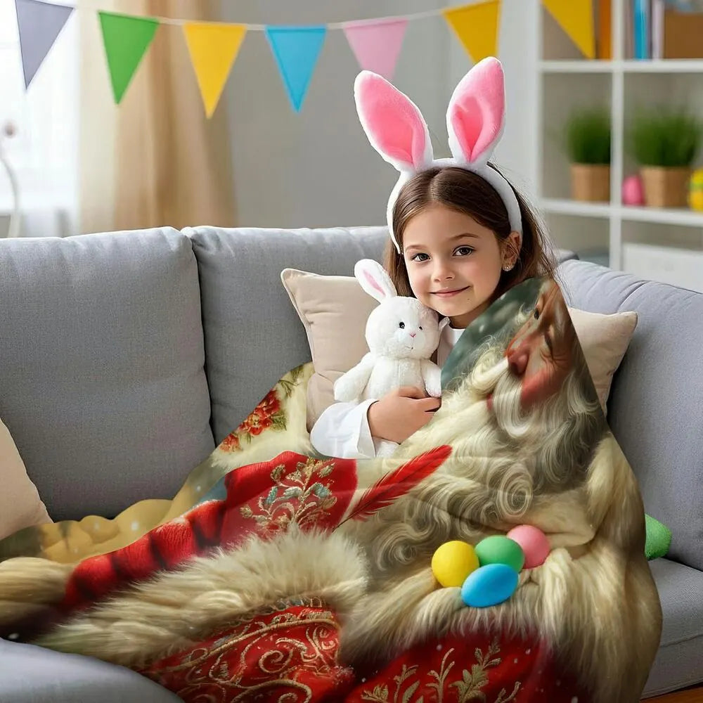 Festive Santa And Cardinal Christmas Art Pattern Multipurpose Throw Blanket