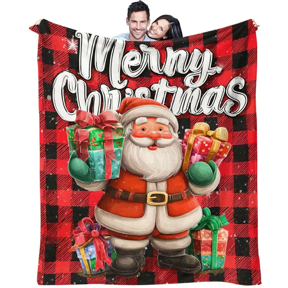 Festive Santa Plaid Merry Christmas Red Black Pattern Multipurpose Throw Blanket