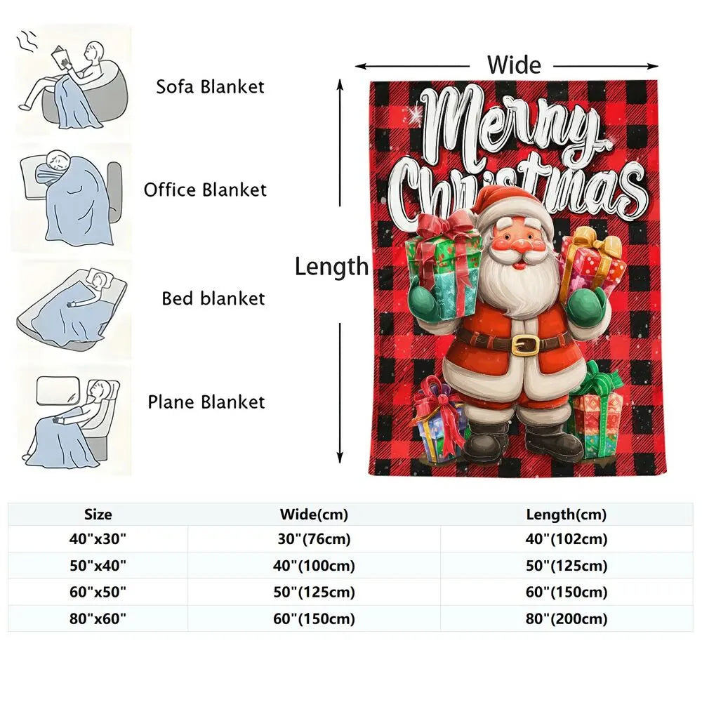 Festive Santa Plaid Merry Christmas Red Black Pattern Multipurpose Throw Blanket