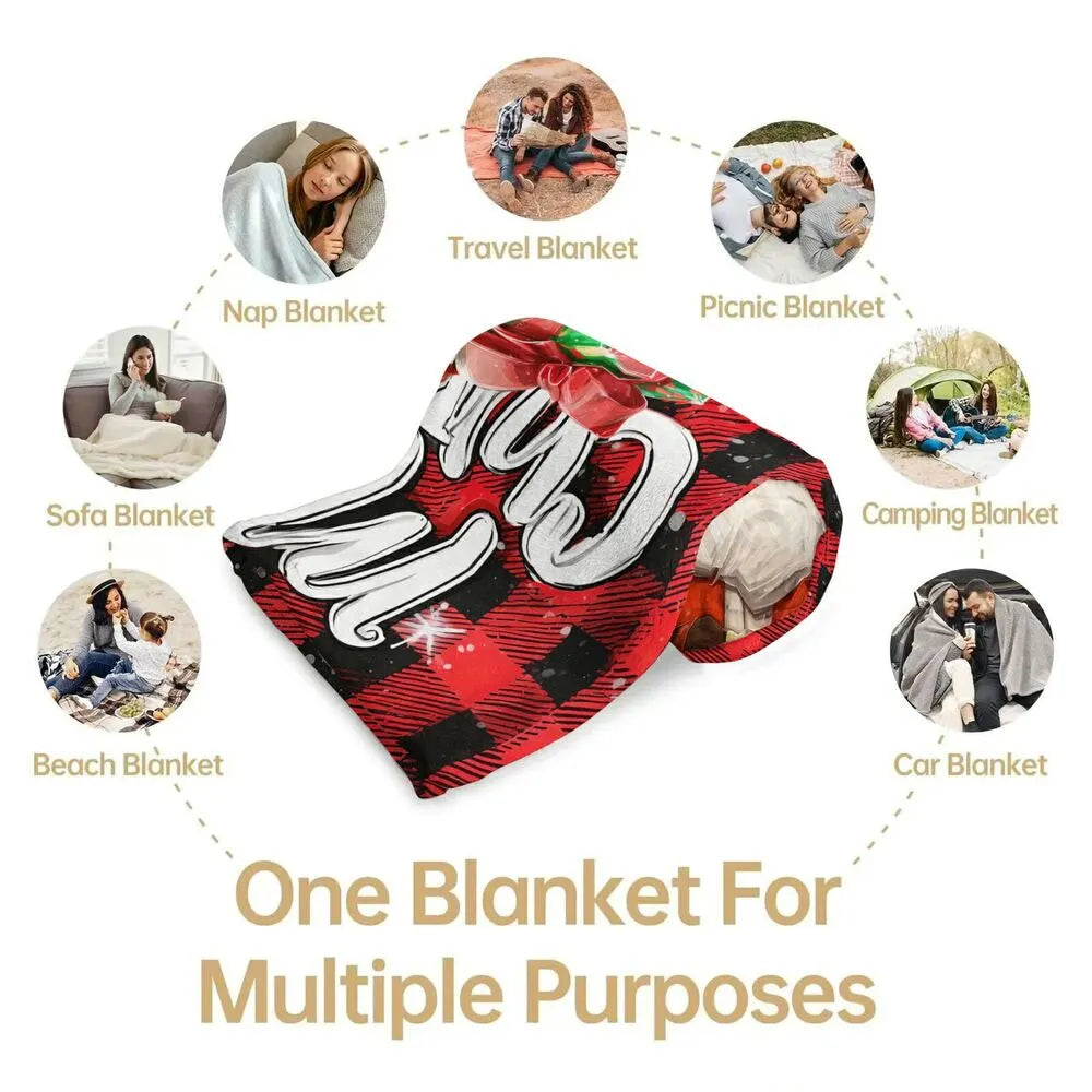Festive Santa Plaid Merry Christmas Red Black Pattern Multipurpose Throw Blanket