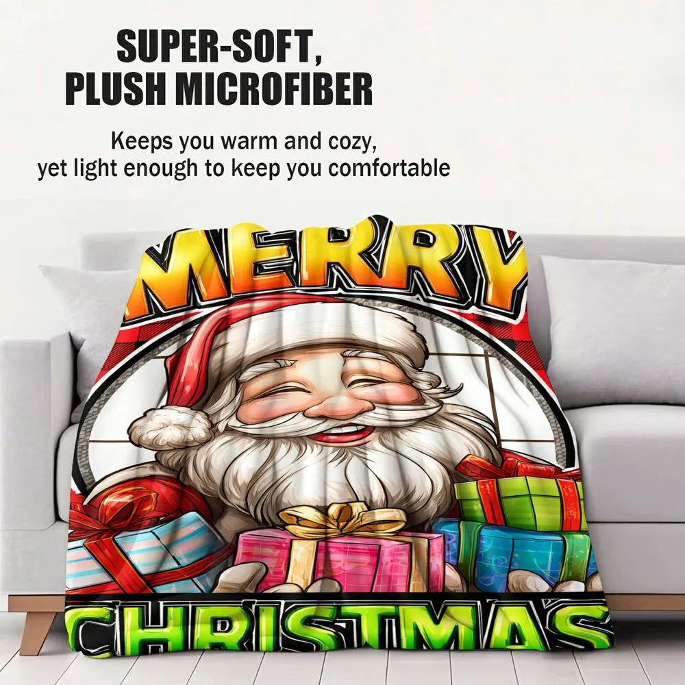 Festive Santa Plaid Merry Christmas Red Black Pattern Multipurpose Throw Blanket
