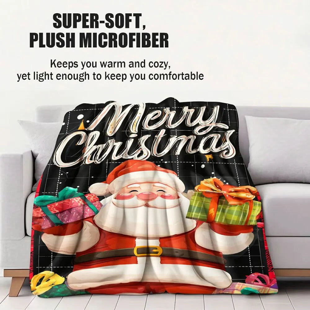 Festive Santa Plaid Merry Christmas Red Black Pattern Multipurpose Throw Blanket