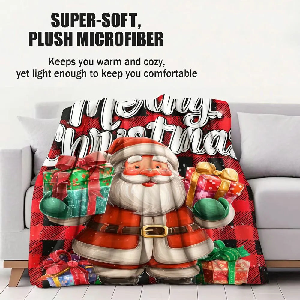 Festive Santa Plaid Merry Christmas Red Black Pattern Multipurpose Throw Blanket