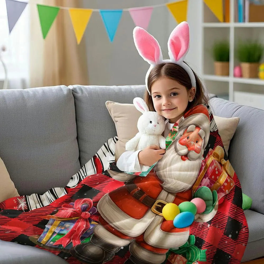 Festive Santa Plaid Merry Christmas Red Black Pattern Multipurpose Throw Blanket