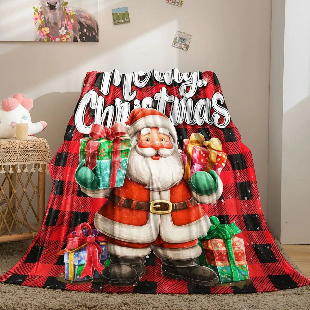 Festive Santa Plaid Merry Christmas Red Black Pattern Multipurpose Throw Blanket