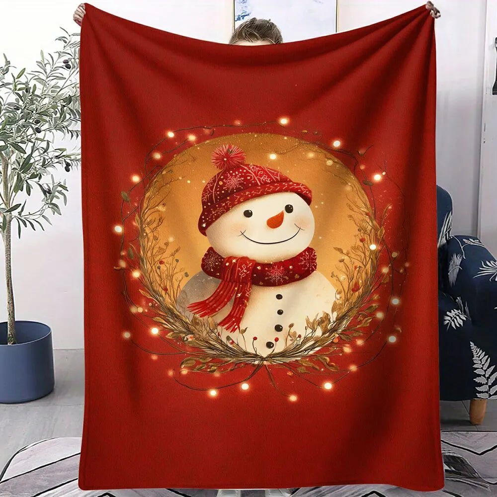 Festive Snowman Wreath Christmas Red Pattern Multipurpose Throw Blanket