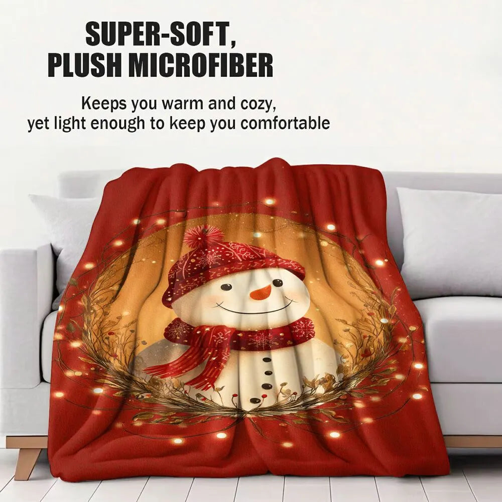 Festive Snowman Wreath Christmas Red Pattern Multipurpose Throw Blanket