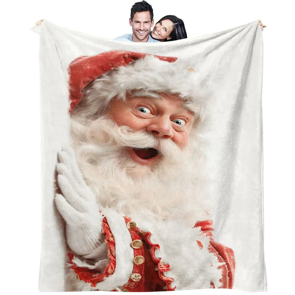 Festive Surprised Santa White Pattern Multipurpose Throw Blanket