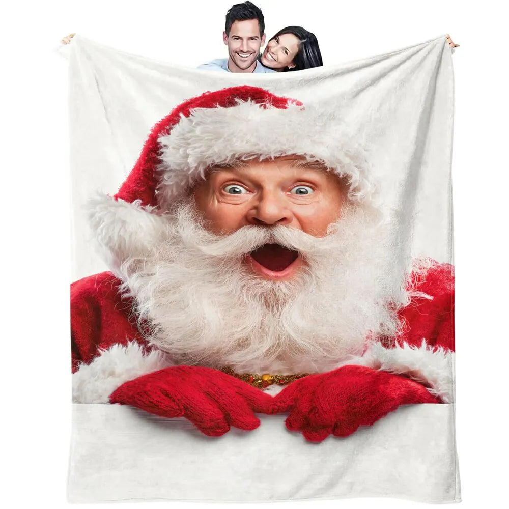 Festive Surprised Santa White Pattern Multipurpose Throw Blanket