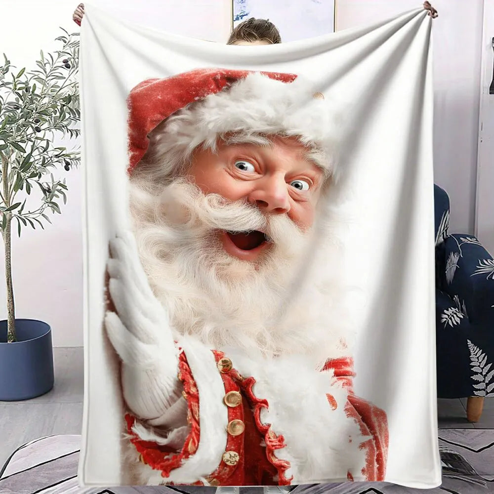 Festive Surprised Santa White Pattern Multipurpose Throw Blanket