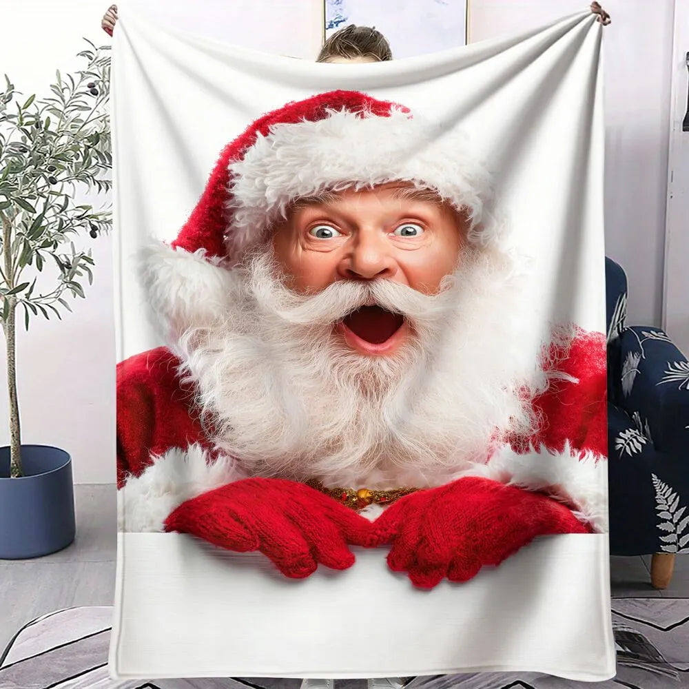 Festive Surprised Santa White Pattern Multipurpose Throw Blanket