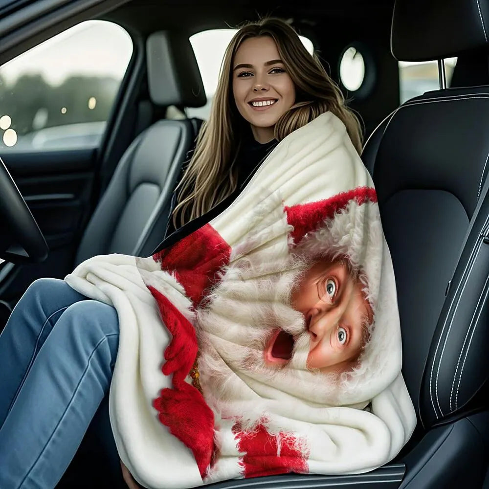 Festive Surprised Santa White Pattern Multipurpose Throw Blanket