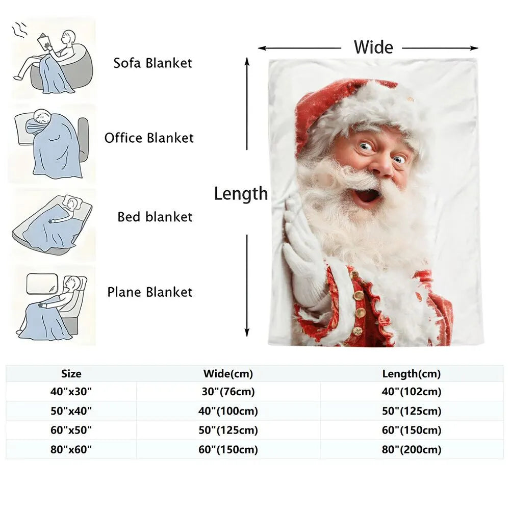 Festive Surprised Santa White Pattern Multipurpose Throw Blanket