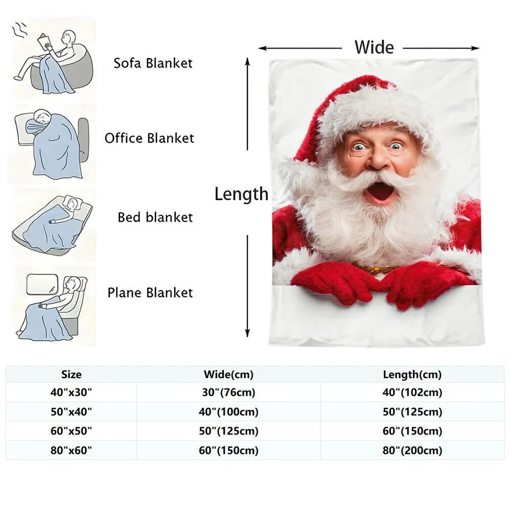 Festive Surprised Santa White Pattern Multipurpose Throw Blanket