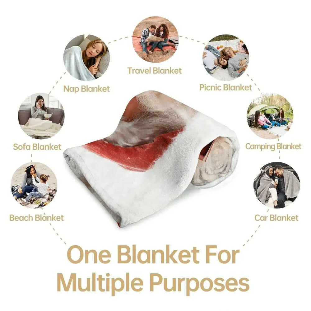 Festive Surprised Santa White Pattern Multipurpose Throw Blanket